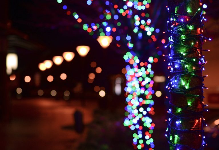 illuminated christmas lights at night