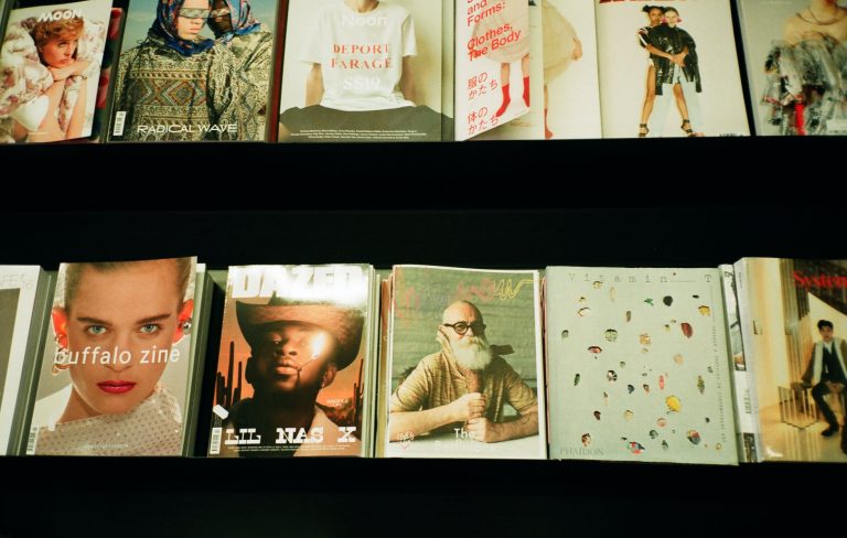 magazines on shelves