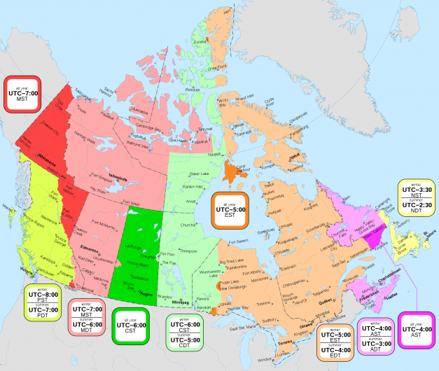 加拿大時區 Canada Tiem Zone Map