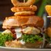 close up of a burger and fries