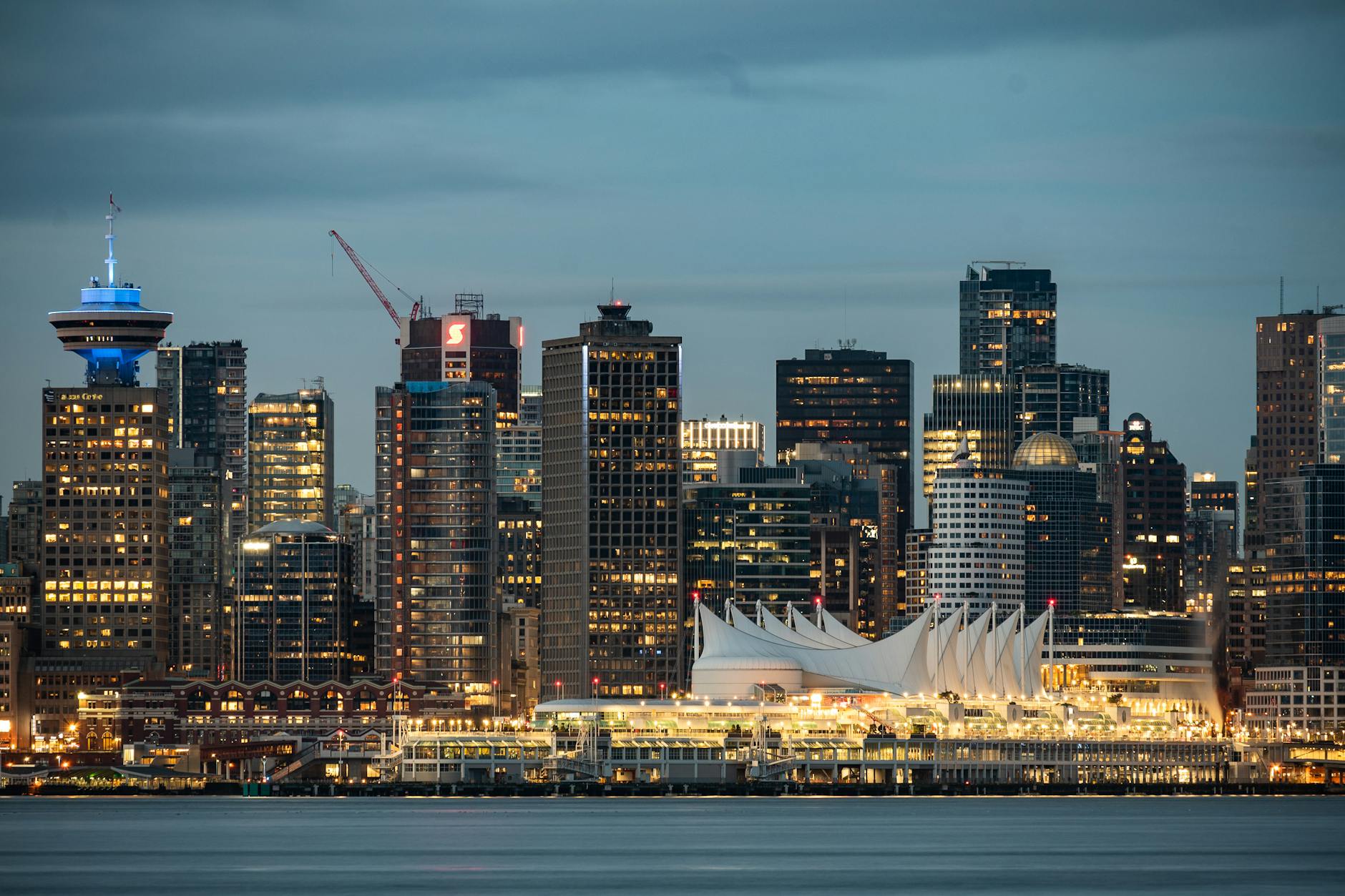 city skyline during night time